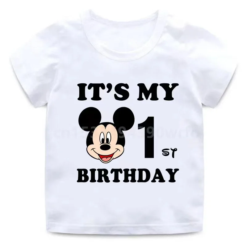 Children clothes tops Mickey mouse Birthday Number Children T-shirt Kawaii Clothes for Girls T Shirt Anime Cartoons Casual