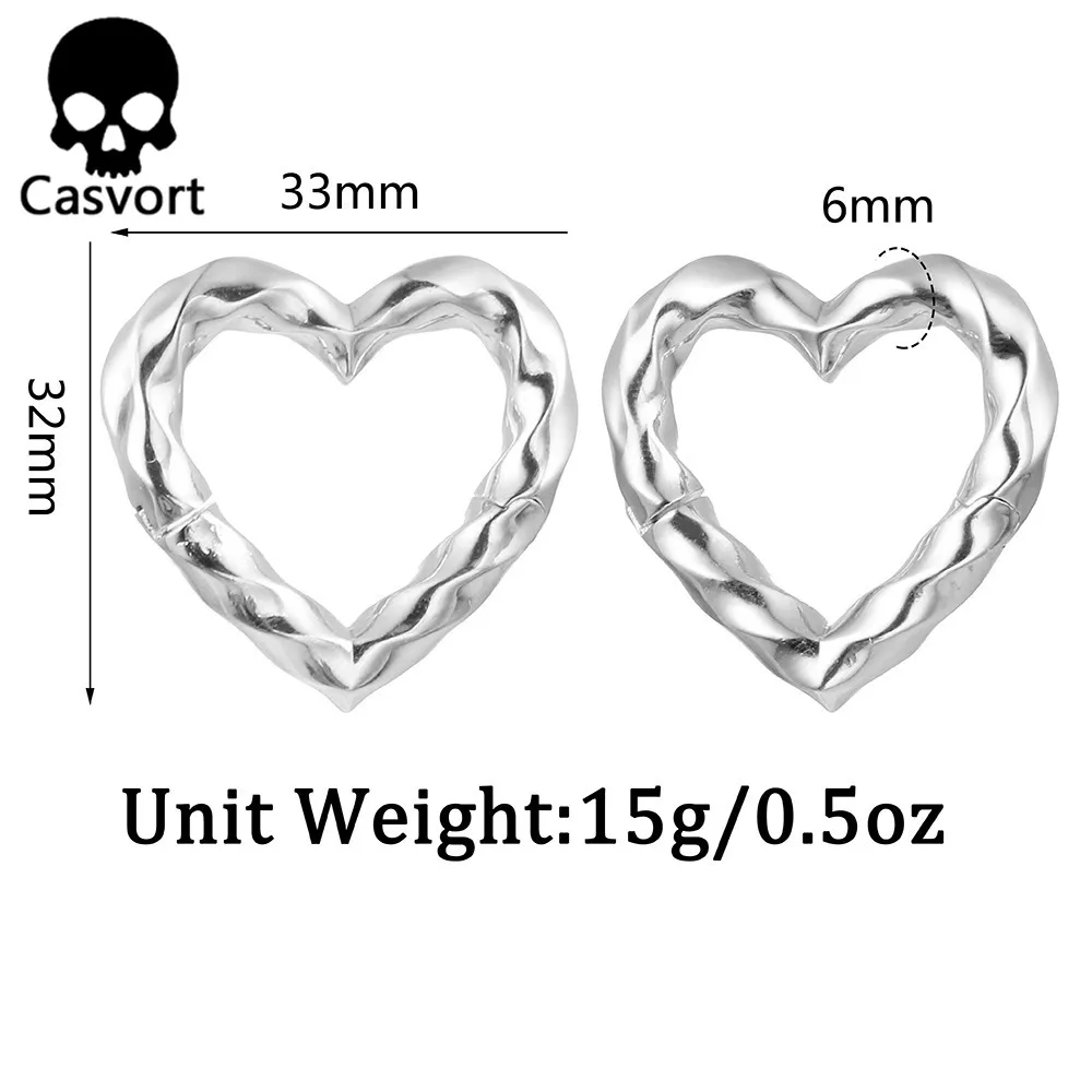 Casvort 2 PCS Peach Vortex Heart Ear Weights Hangers Ear Gauges Plug 316 Stainless Steel Piercing Women Wedding Body Jewelry