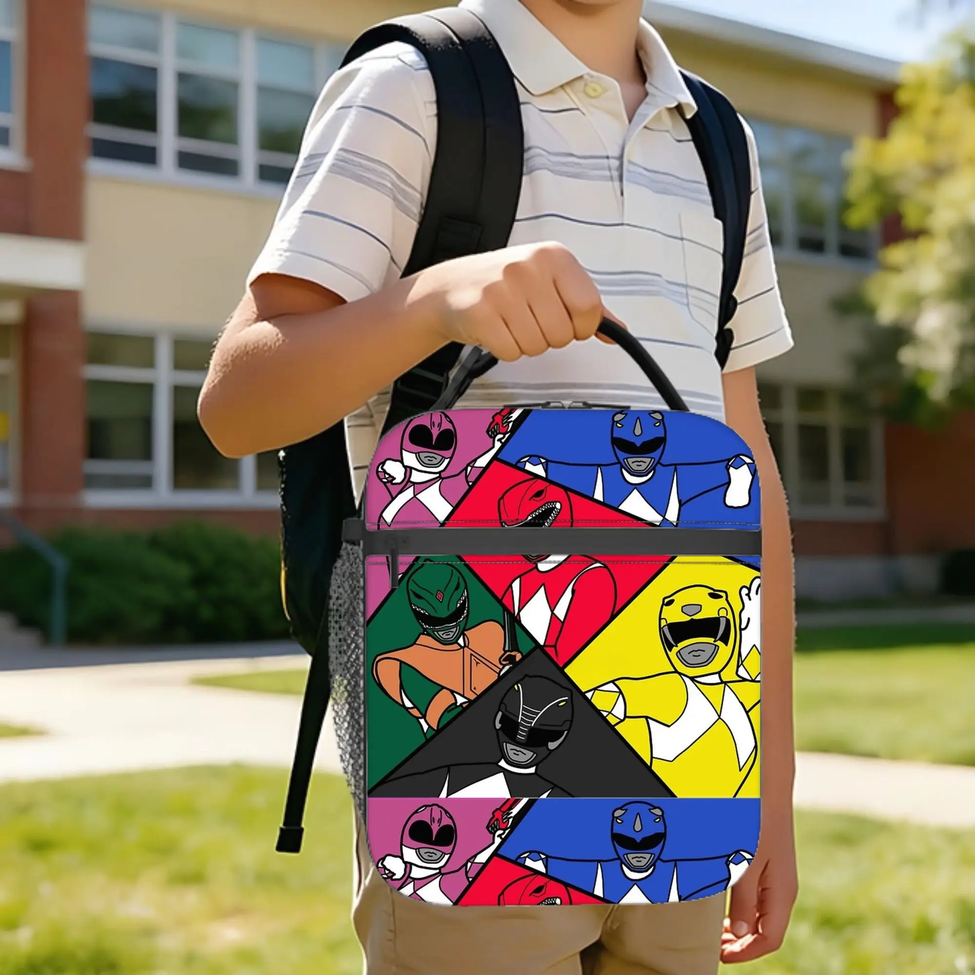 

Mighty Morphin Pop Art Power Rangers Insulated Lunch Bags Thermal Bag ,Lunch Container Portable Tote Lunch Box Food Handbags