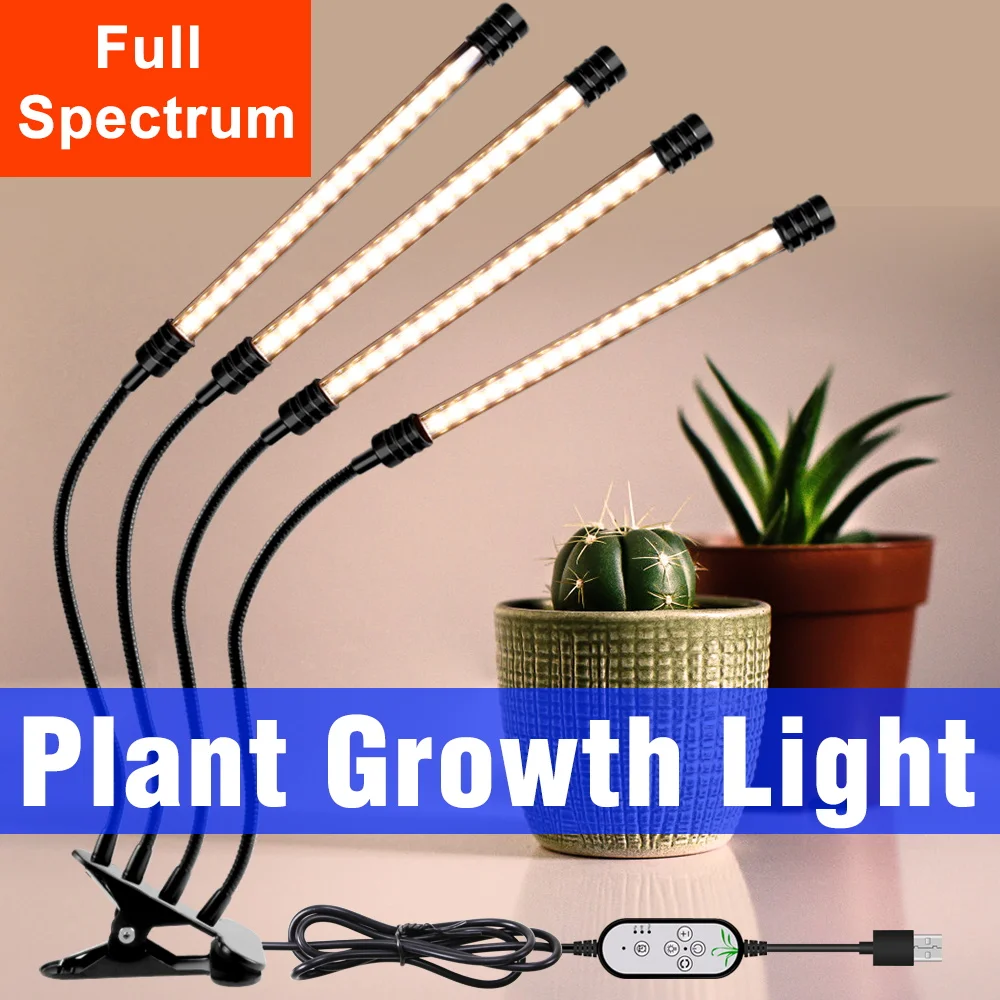LED Grow Light Full Spectrum USB Plant Cultivation Lamp 5V Dimmable Timing Auto On/Off Vegs Fruit Flower Succulent Fill Lighting
