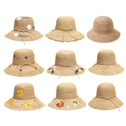 USPOP Handmade Raffia Sun Hat Summer All-match Foldable Sun Protection Straw Hat Ladies Beach Sun Hat