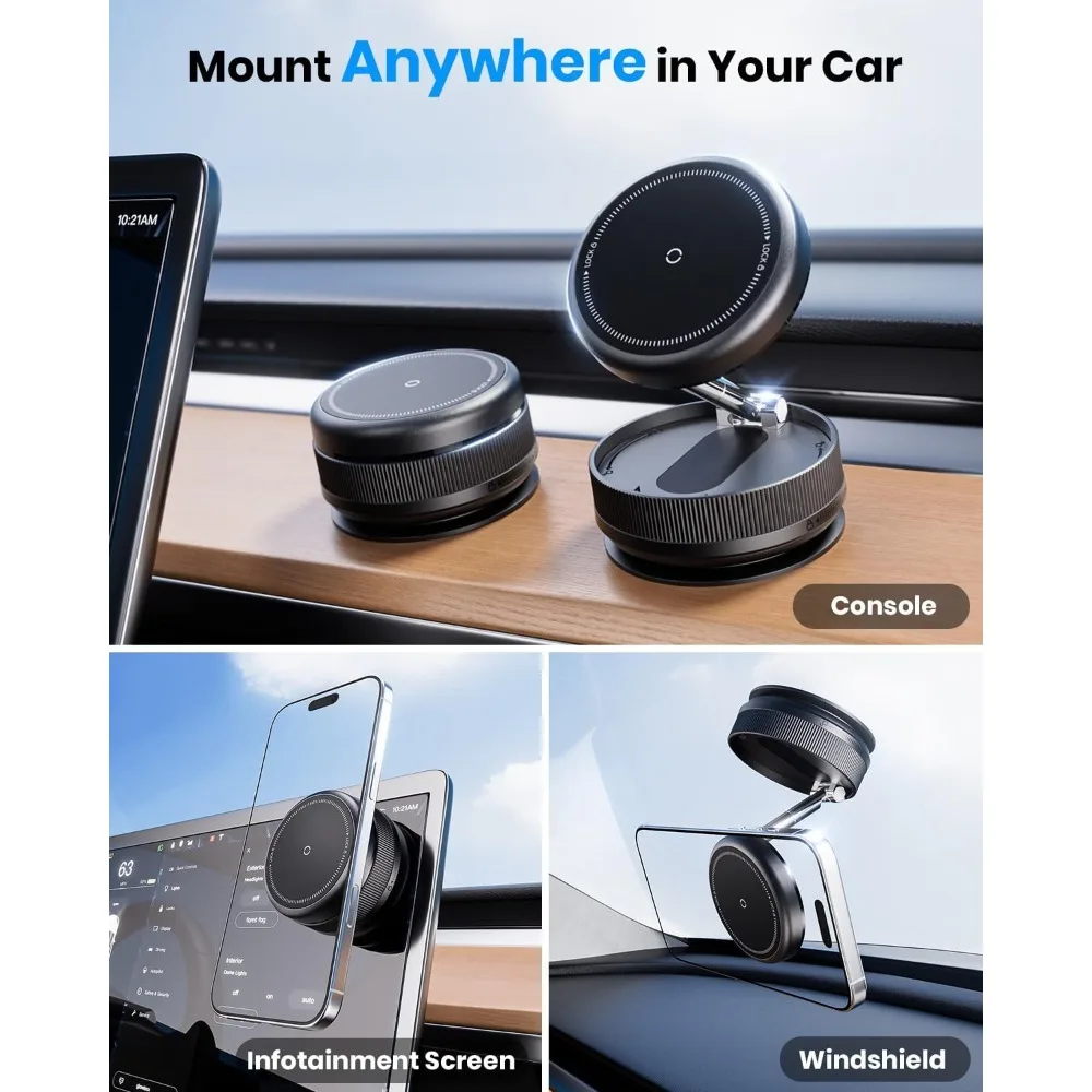 

2026 Upgraded 360° Vacuum Magnetic Car Phone Holder for Magsafe [78+LBS Strongest Suction & 2400gf Strongest Magnetic], Adjustab