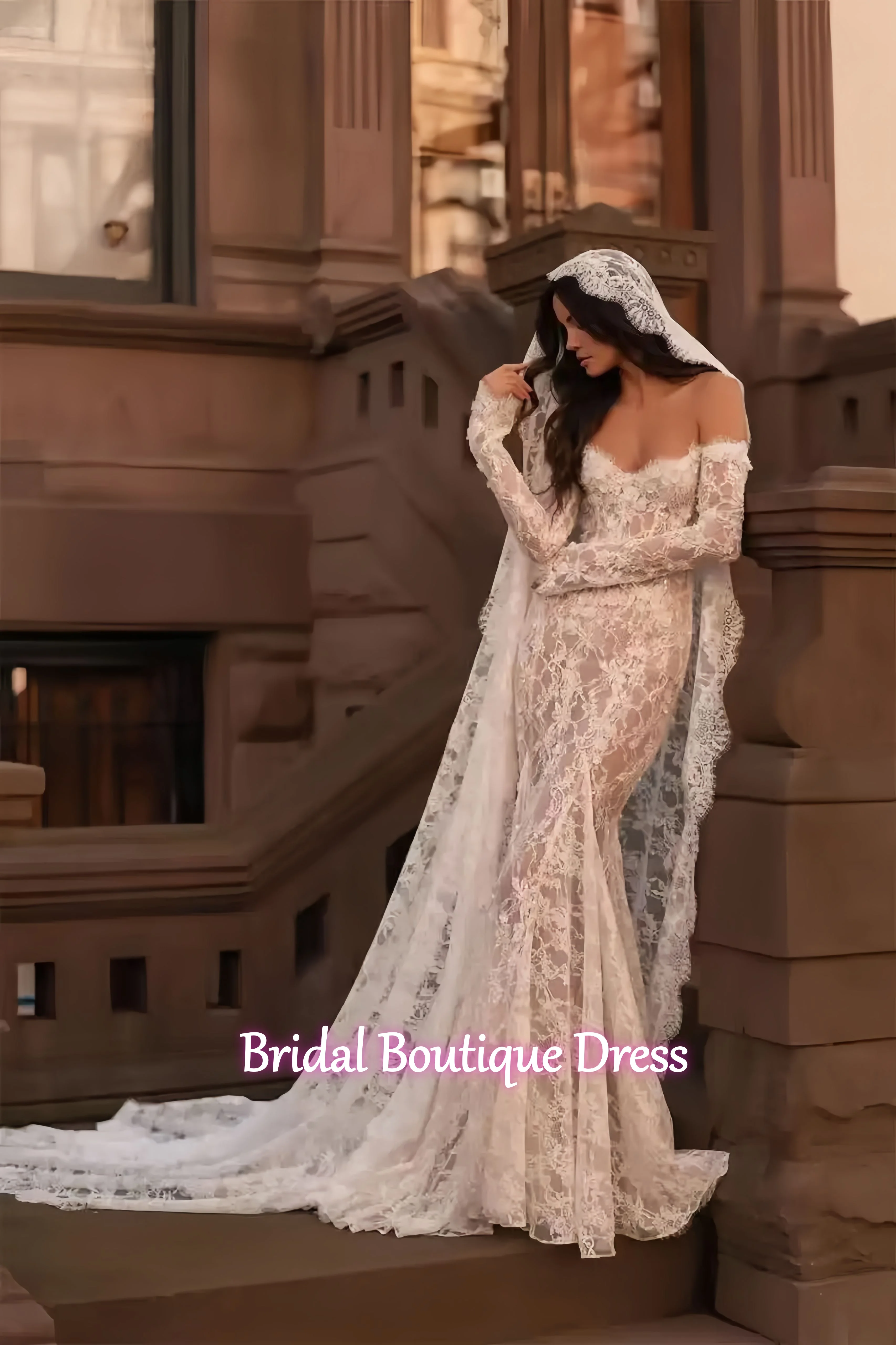 Vestido De Novia Manga Larga Elegante Lace Wedding Dress Mermaid Sob Medida Sencillo Boda Civil Weddings Dresses Hochzeitskleid
