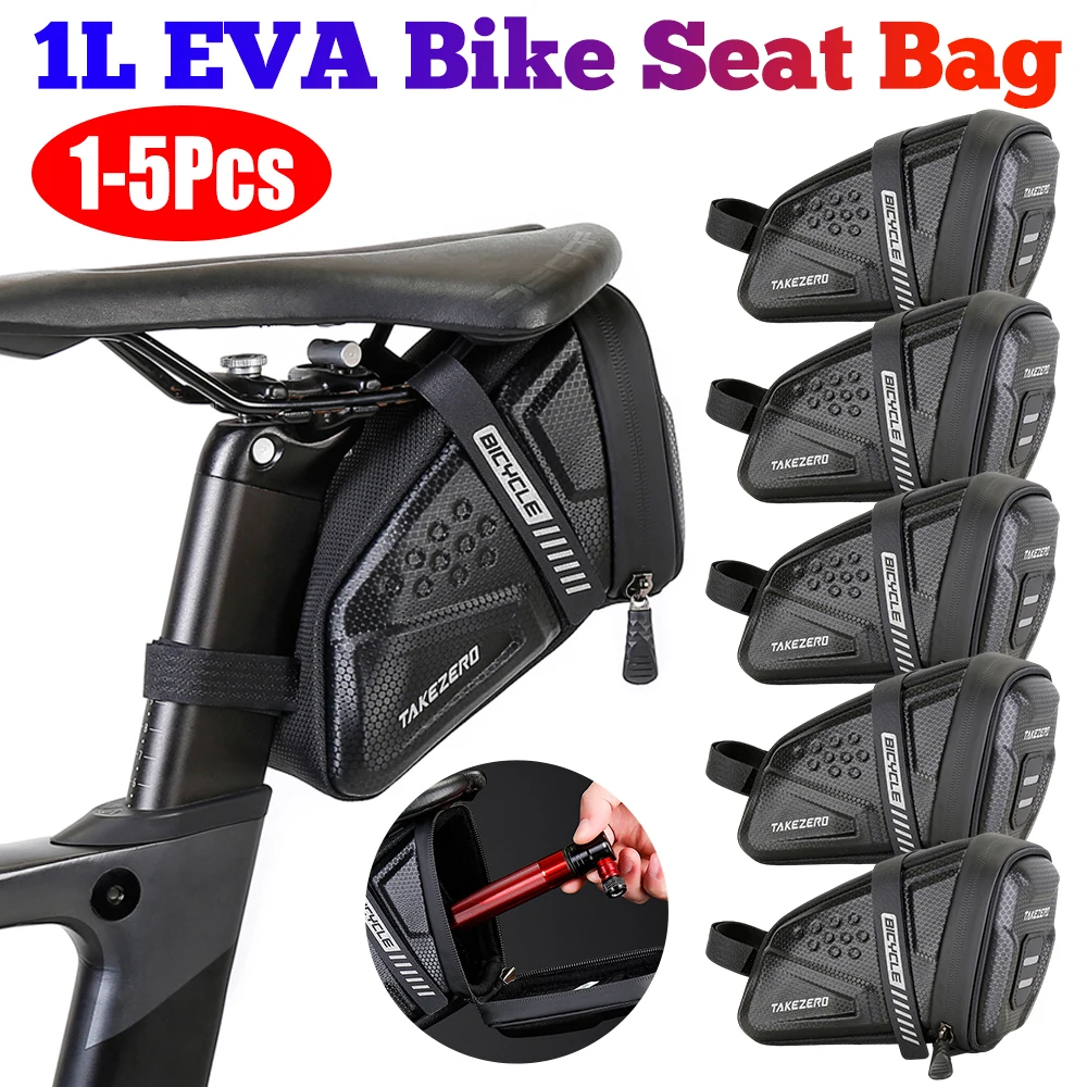 

1-5PCS 1L Bicycle Saddle Bag Reflective Bike Seat Rear Storage Pouch Bag Waterproof EVA Bike Seat Bag Outdoor Riding Accessories