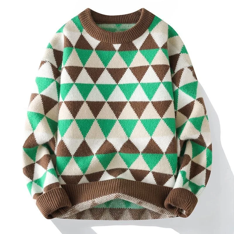 

Новый осенне-зимний модный трендовый толстый теплый спортивный вязаный свитер с принтом для мужчин, повседневный свободный удобный свитер больших размеров