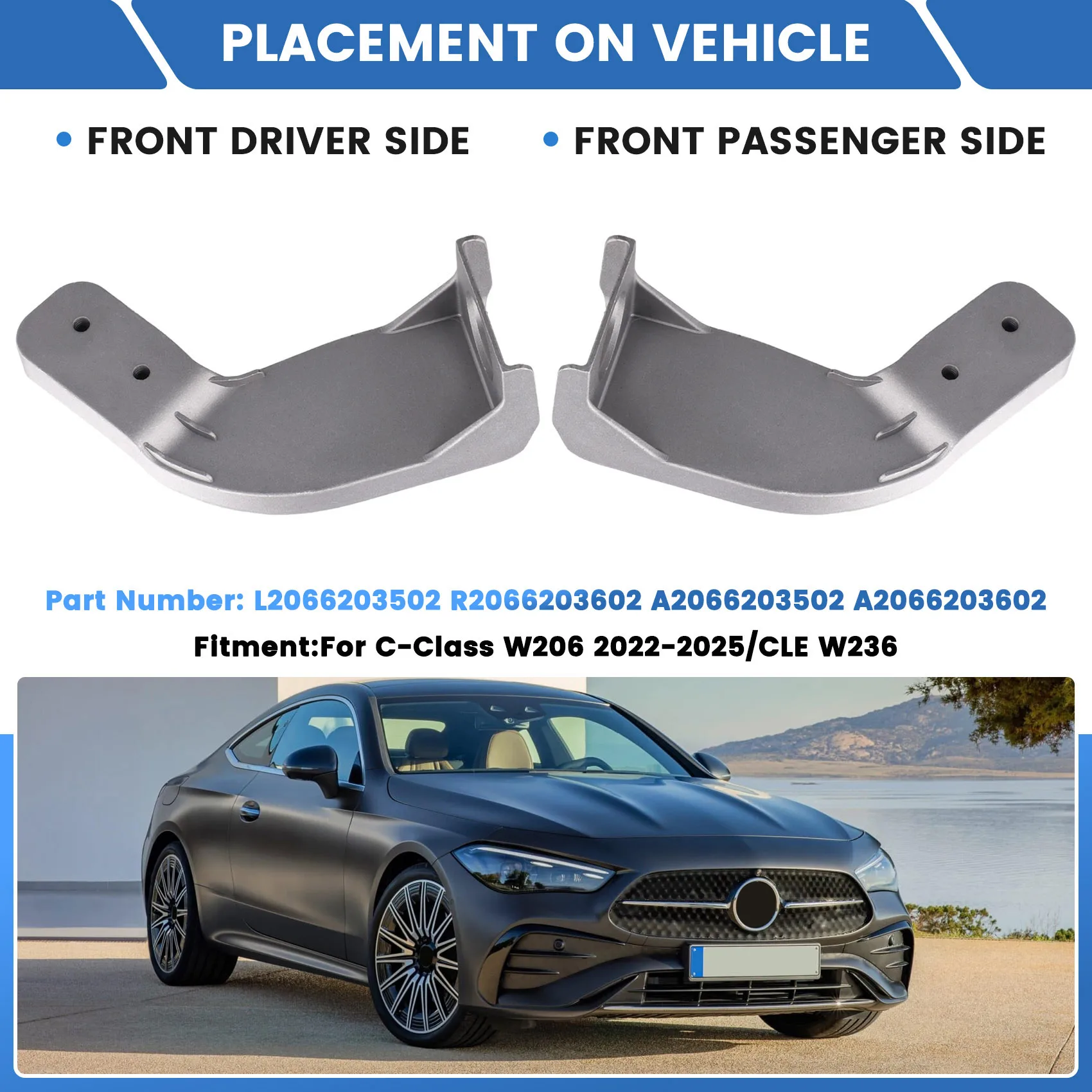 

A30F-1 пара переднего бампера, кронштейн для ремонта перекладины для Mercedes-Benz C-Class W206 2022-2025 A2066203502 A2066203602