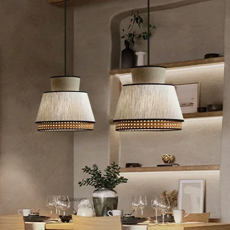 2024 Wabi Sabi Pendant Lights Minimalist Cloth Rattan Lamp Living Room Dining Room Kitchen Decor Suspension Restaurant Lamps