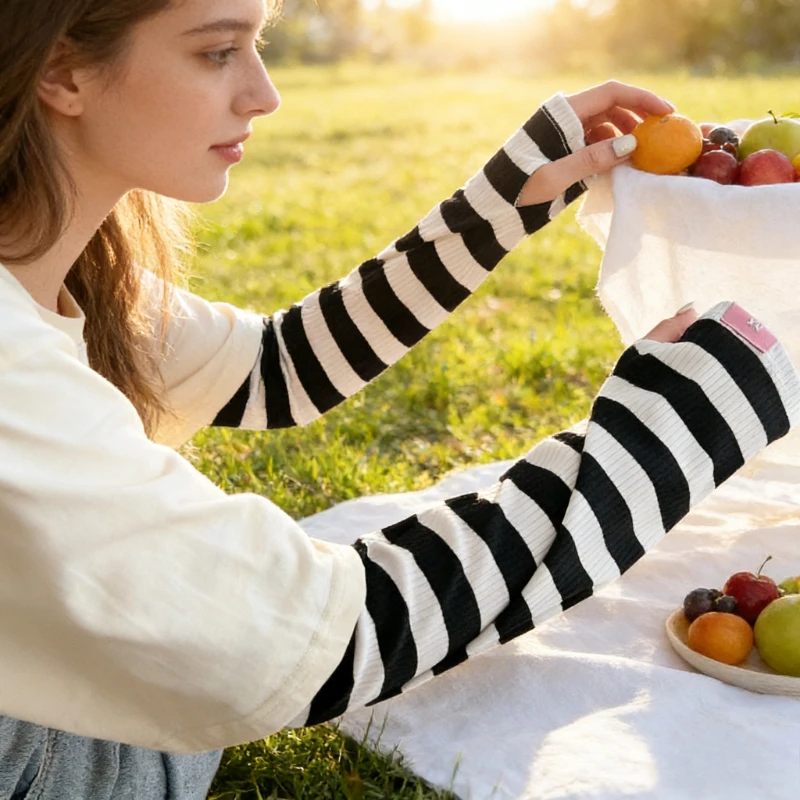 

Летние женские рукава из ледяного шелка для защиты от солнца, свободные, с защитой от УФ-излучения, модные полосатые рукава для вождения