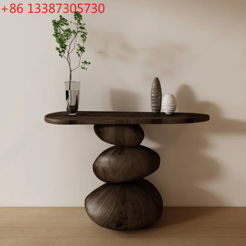 

Modern simple living room with solid wood entrance table