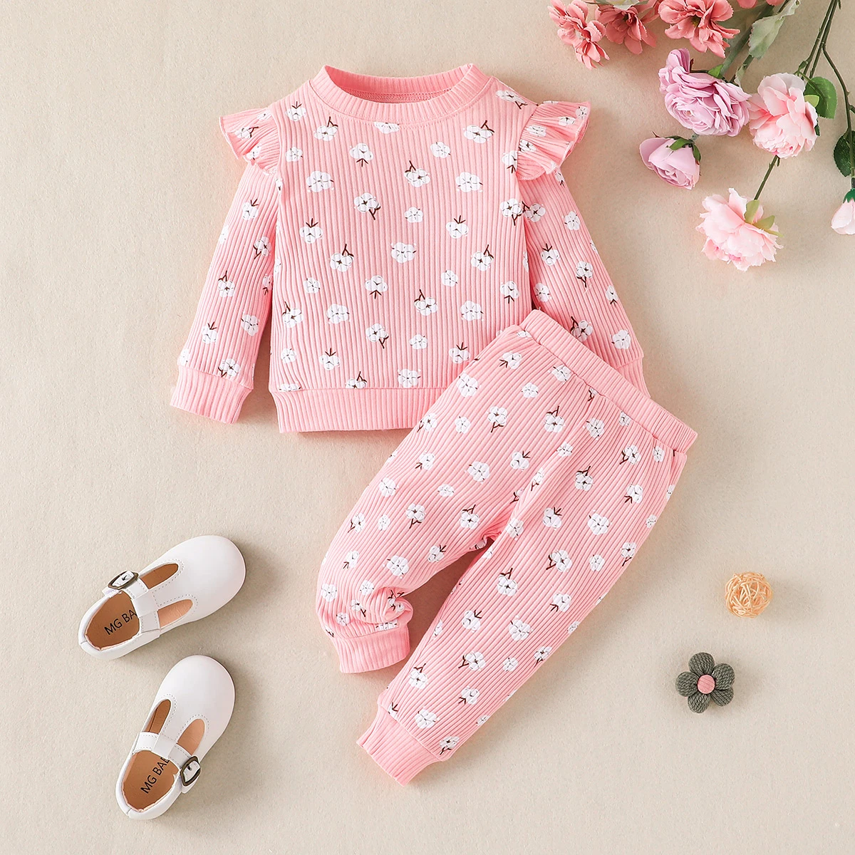 3-24 Months Long Sleeve T-shirt Long Pants Outfit Toddler Infant Clothing Set Kids Wear Ootd For Newborn Baby Girl