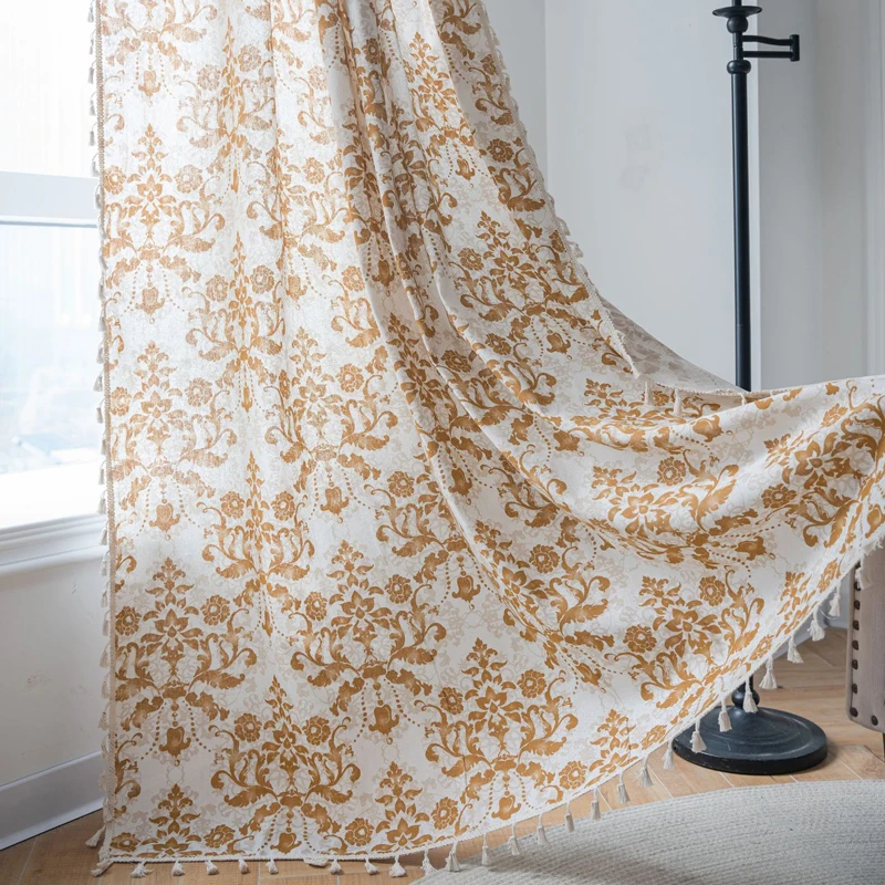 

Floral Semi Sheer Curtains Linen Textured for Living Room Patterned Leaf Light Filtering Privacy Boho Curtain for Dining Bedroom