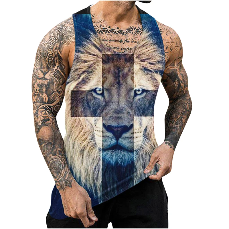 New Lion 3D Print Men's Tank Tops Harajuku Animal Wolf Pattern Summer Tops Fitness Bodybuilding Gym Muscle Sleeveless Shirts