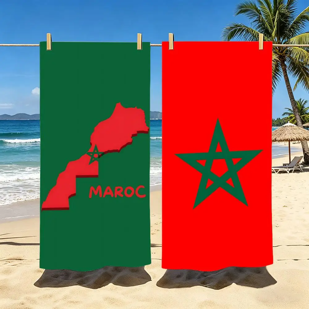 M-Morocco Map Flag Towel Polyester Beach Towel Quick Dry Sand Free Bath Towel for Summer Pool Travel Vacation