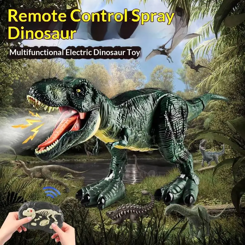 Remote Control Dinosaur Toy Tyrannosaurus Rex Jurassic Large Size Realistic Walking Model 24Ghz Roar Sound Effect Spray