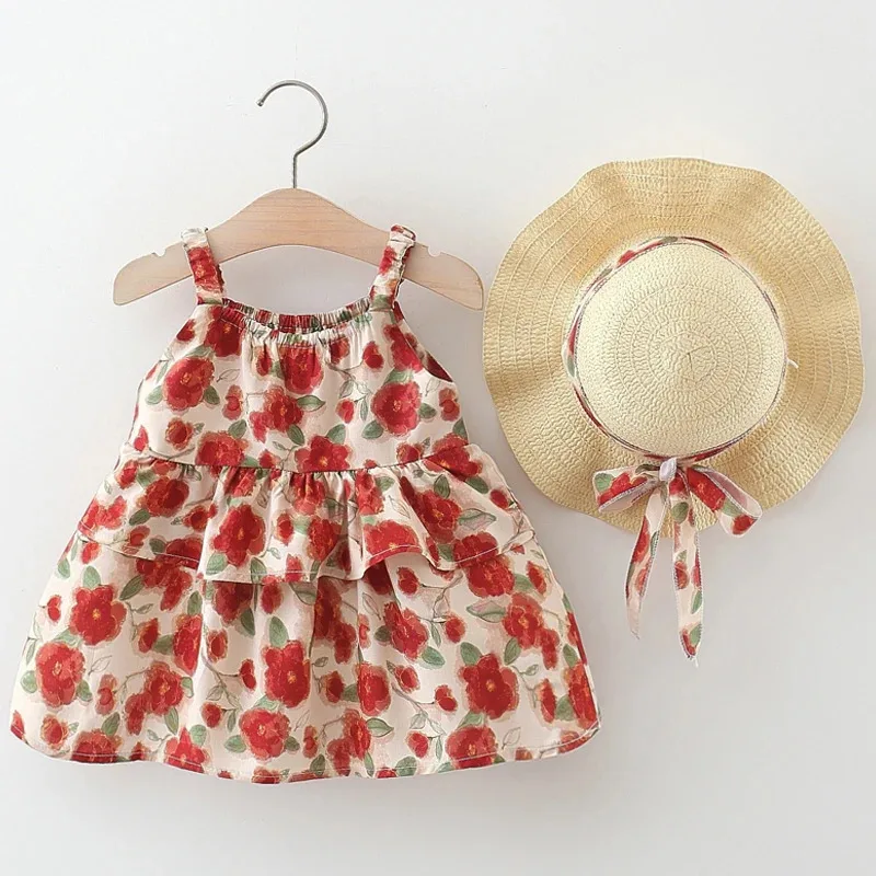 

2 baby girls summer new dress sweet and cute floral skirt 0-4 years old Girl's Casual and Fashionable Sleeveless Dress