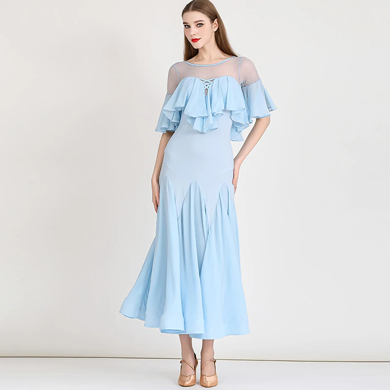 

Elegant and Beautiful Women's Waltz Modern dress Ruffle Sleeve Slim Fit Version Solid Color Ballroom Dance Waltz Dance Costume