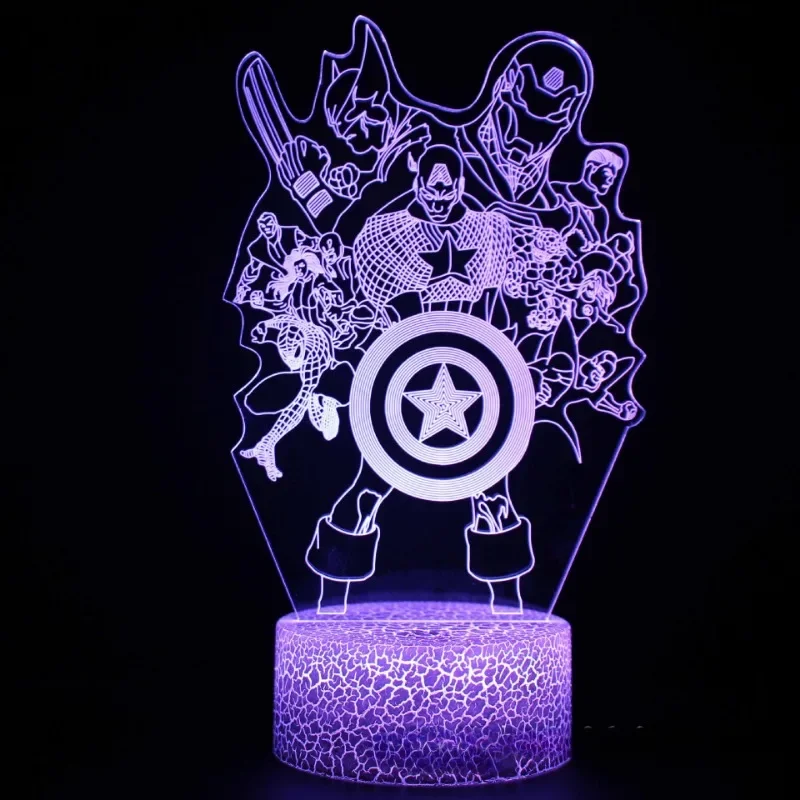 Marvel Avengers Anime 3D LED Nightlight Spiderman Ironman Hulk Thor Lamp Colorful Changing Night Lights Table Lamp Birthday Gift