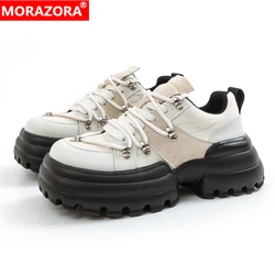 MORAZORA 2024 New Ladies Platform Sneakers Women Shoes Lace Up Chunky Sneakers Shoes Woman Mixed Colors Fashion Flats