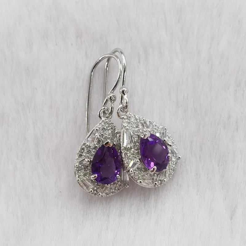 SACE GEMS Fashion Jewelry Earrings for Women 100% 925 Sterling Silver Amethyst Eardrop Wedding Party Fine Jewelry Holiday Gift