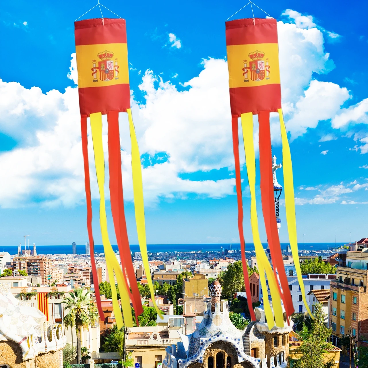 Spain National Flag Outdoor Windsock, Spainish National Day Party Celebration Garden Wind Spinner Decoration