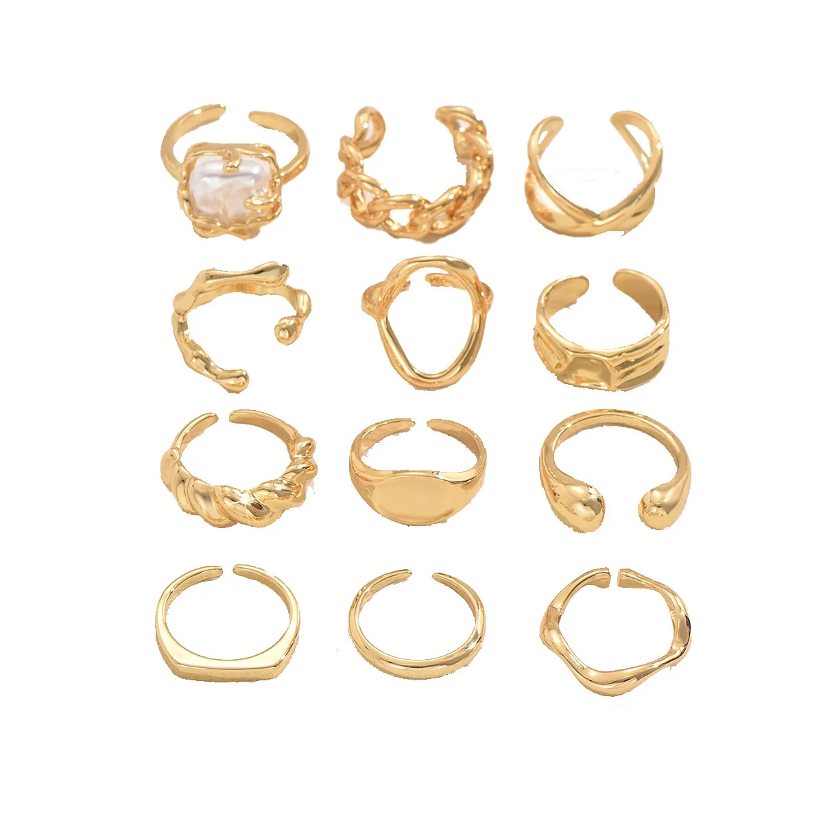 12PCS Set Of New Irregular Geometric Ring Alloy Plated Metal Adjustable Finger Ring For Women, Fashion Statement Jewelry Party N image 6