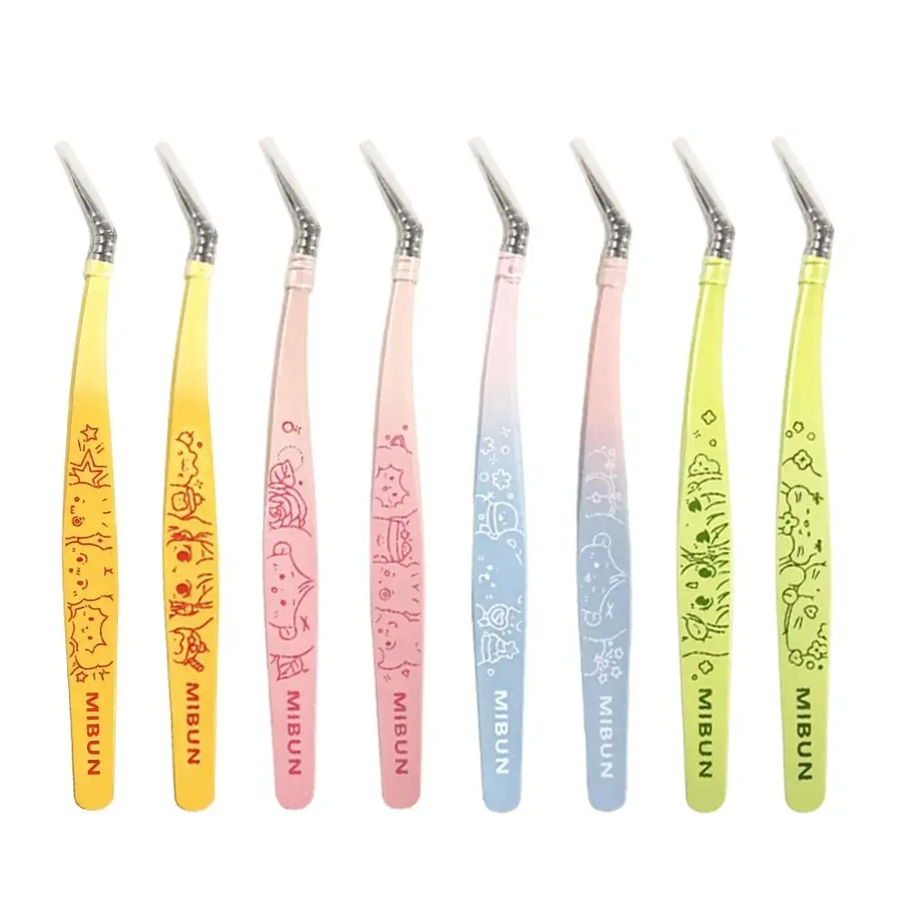 Metal Curved Stickers Tweezers Anti-static Cartoon Lashes Extension Tweezer High Precision Eyelash Curler