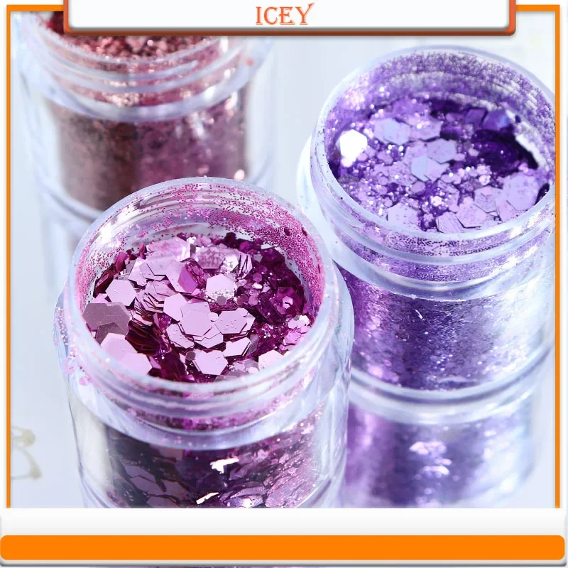 Icey Beauty 10ml Rose Gold Nail Enhancement Large Sequin Decoration Pink Purple Series Gold Onion Powder Mixed Nail Glitter