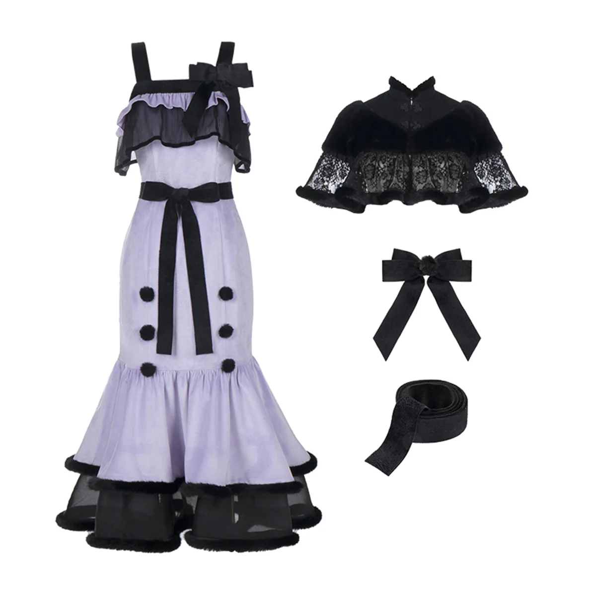 Lolita Jsk-Robe en queue de poisson à volants moelleux pour filles, style vintage élégant, boule de poils chaude, nœud papillon en dentelle taille haute, cosplay Tea Party