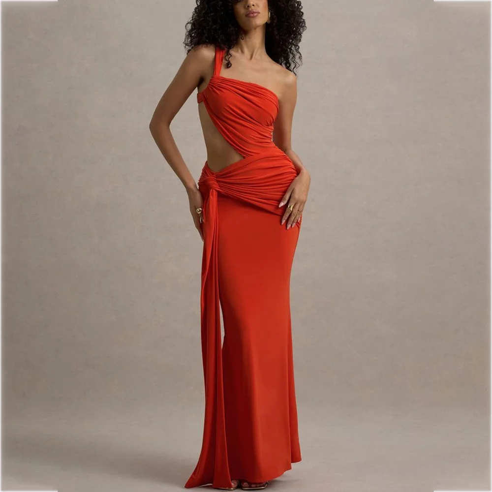 

Chic One Shoulder Evening Dresses Square Collar Sexy Backless Mermaid Simple Long Dress Special Occasion Party Cocktail Gown
