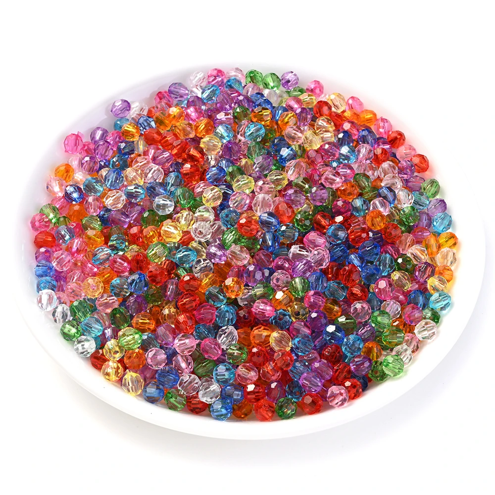 300pcs 6mm Acrylic Round Faceted Beads Multicolor Clear Spacer Beads For Jewelry Making Supplies DIYBracelet Necklace