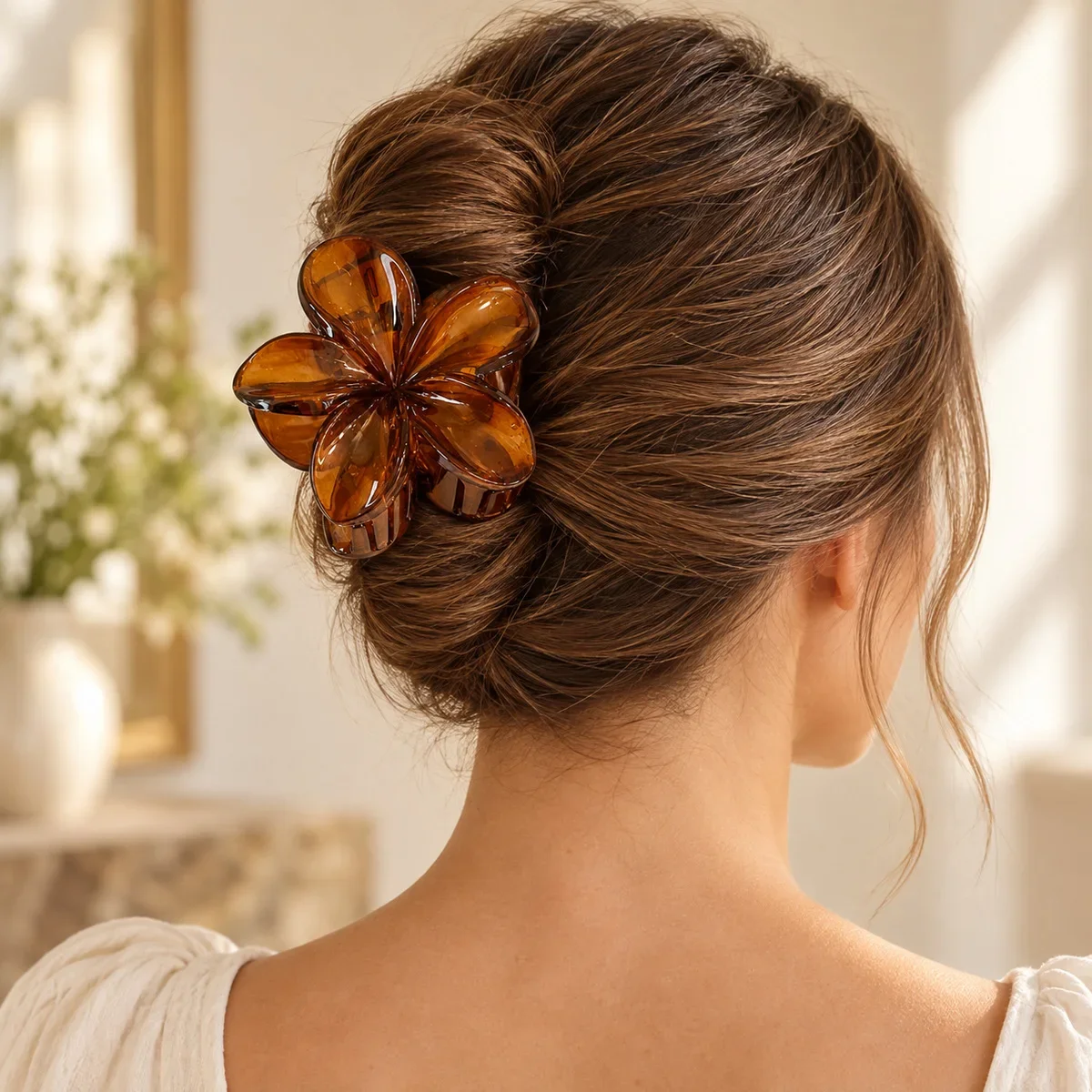Flower Hair Claw Clips French Vintage 6 Piece Set Tortoiseshell Black Brown Jaw Clamps Updo French Twist Bun Styling Daily Wear