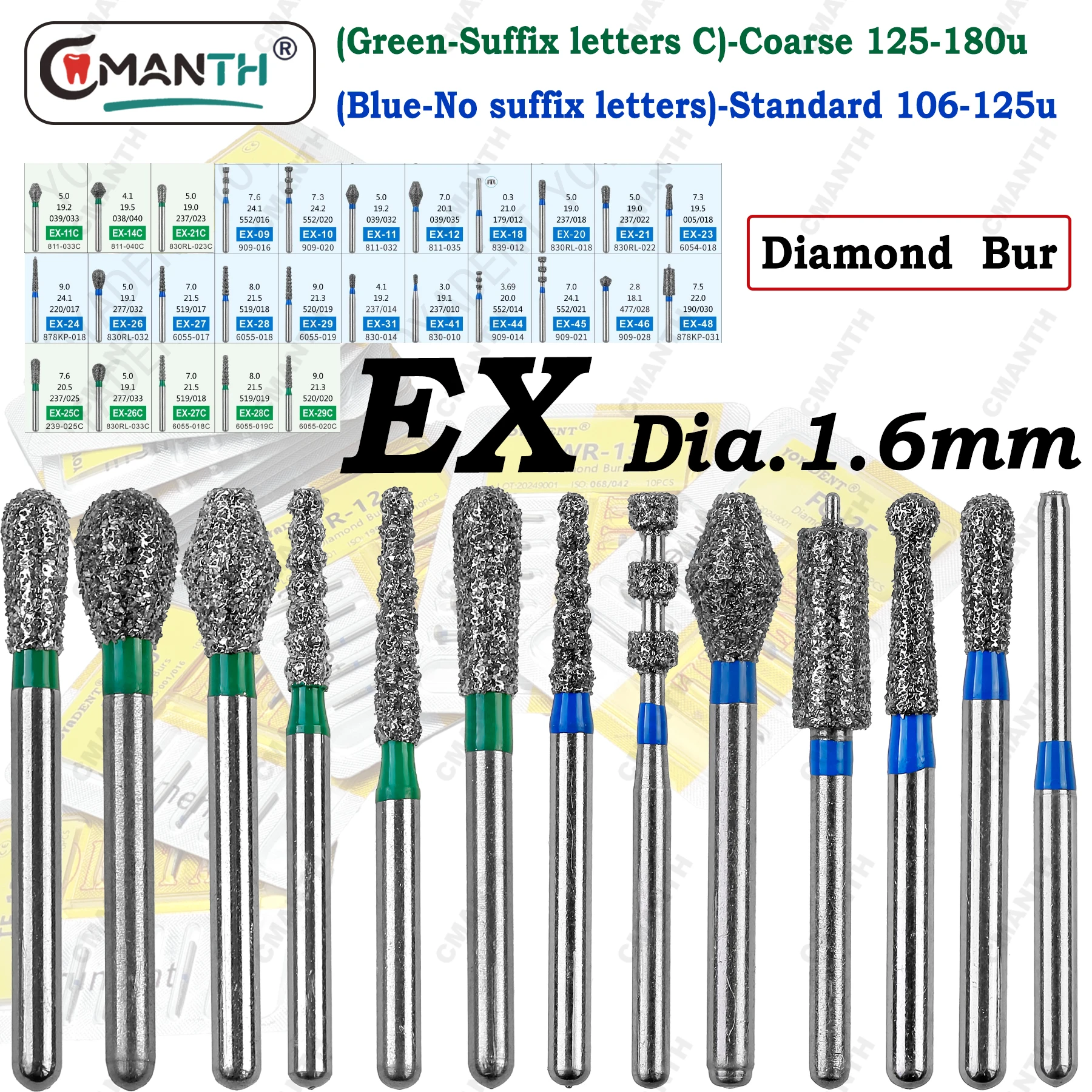 10Pcs/Pack Dental Diamond Bur EX Type Standard/Coarse Dentistry Strawberries For High Speed Handpiece Polishing Bur Dentist Tool