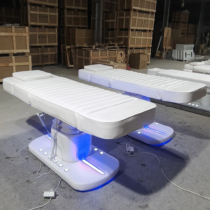 New Design 3 Motors Electric Facial Spa Lash Bed Luxury Modern Full White Beauty Salon Massage Table Spa Bed with Lights
