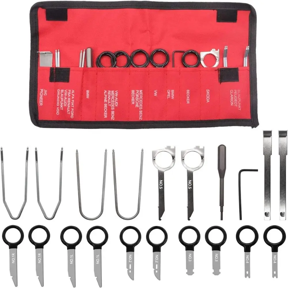 20PCS Red Radio Removal Tool Key Stainless Steel Blue Removal Pry Tool Kit Car Radio Removal Tool For Truck