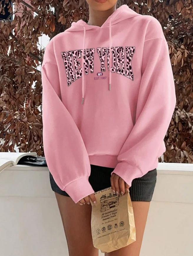 

Новая осенне-зимняя толстовка с капюшоном Y2K American Street с леопардовым принтом в ленивом стиле, объемный женский топ с 3D принтом для взрослых и детей