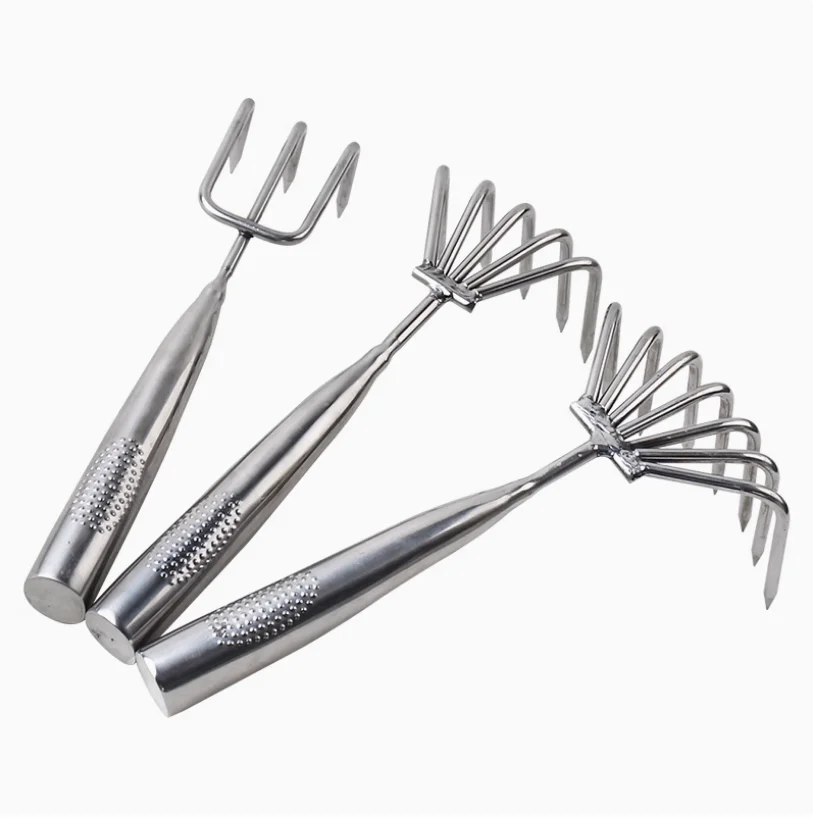 Gardening small rake Stainless steel planting flowers and vegetables Catch the sea, rake grass, fallen leaves, clean the soil, l