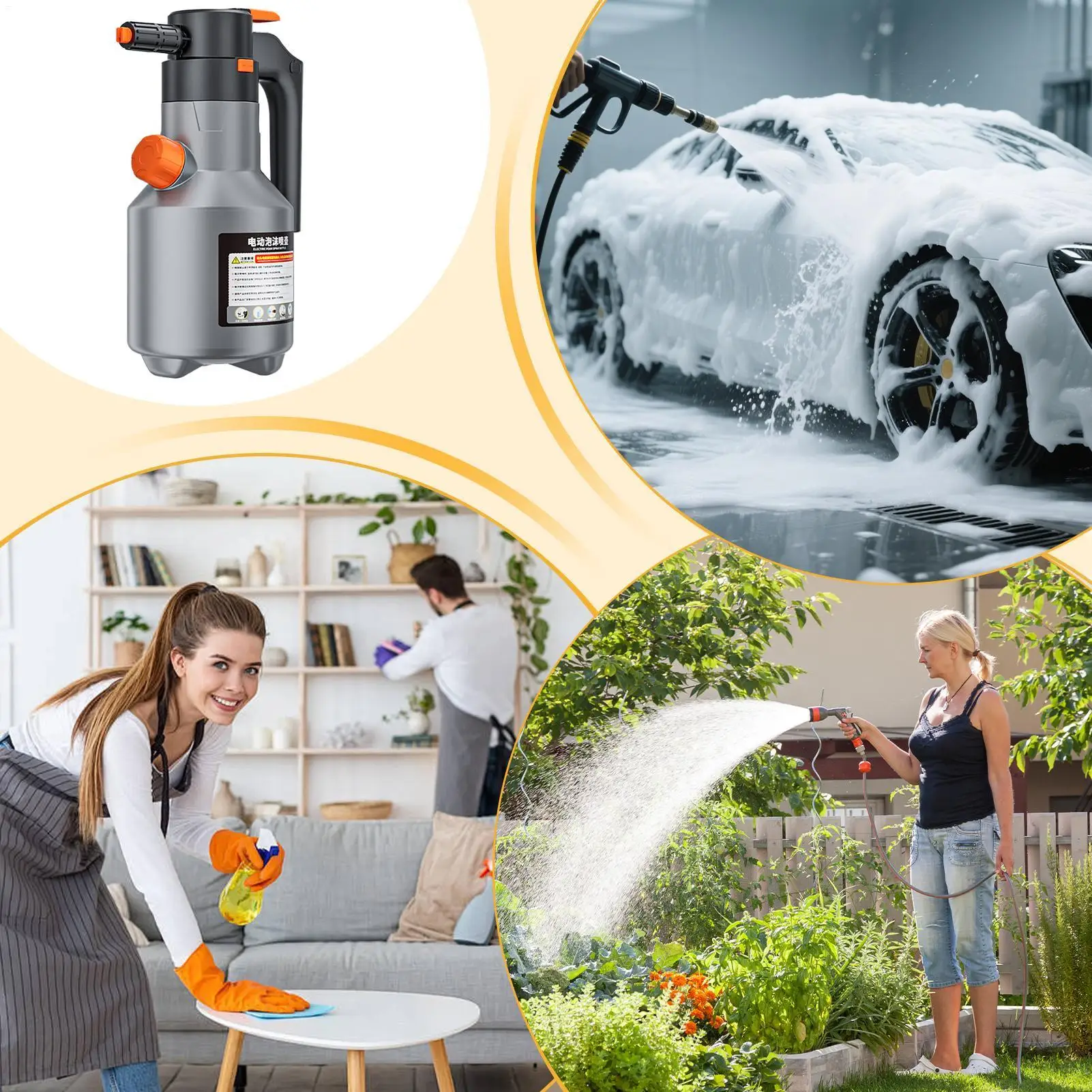 Battery Foam Sprayer 2L Portable Wide Coverage Cleaning Electric Car Foam Sprayer Bottle For Auto Vehicle Home Kitchens Outdoor