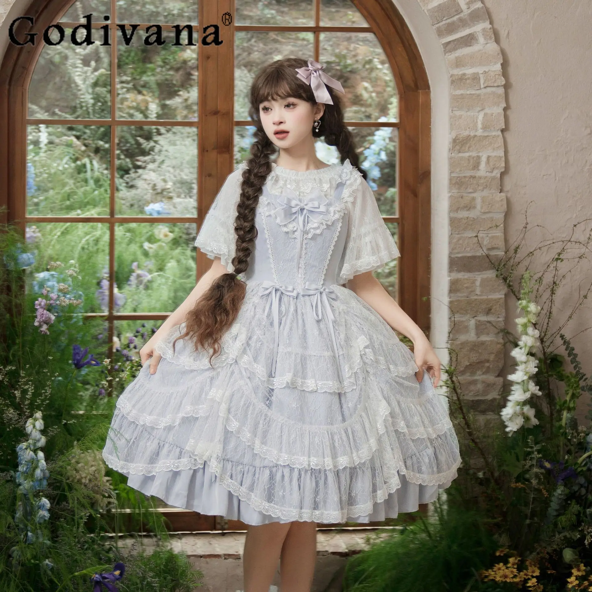 

Girly Sweet Y2k Lolita Dresses Women High Waist Slim-Fit Mid-Length Elegant Fashion Princess Dress Female Summer Evening Dress