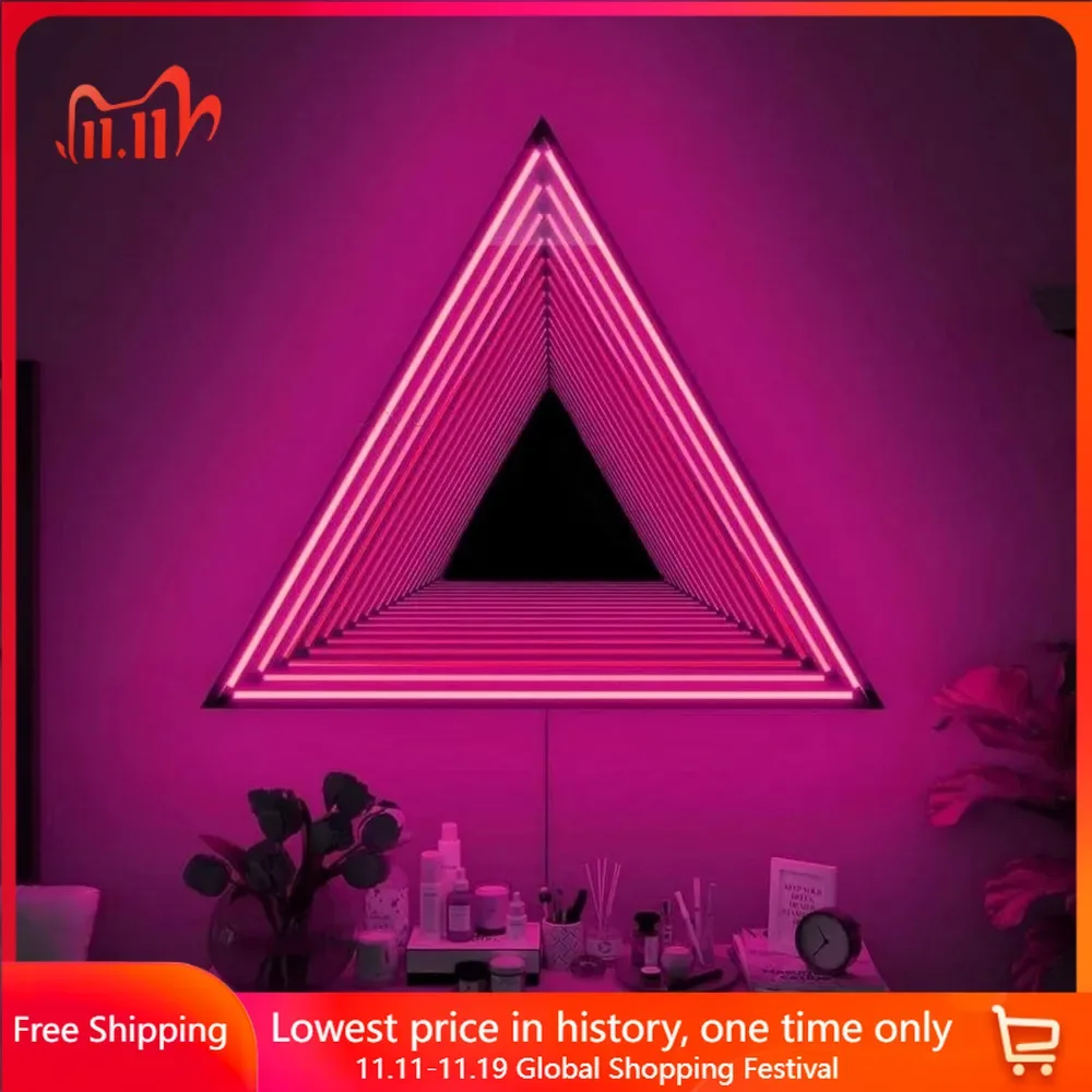 Lamp Tunnel Mirrors for Wall, Mirror Tunnel Light, Remote Control Geometric RGB Colour Changing Wall Decor,35cm