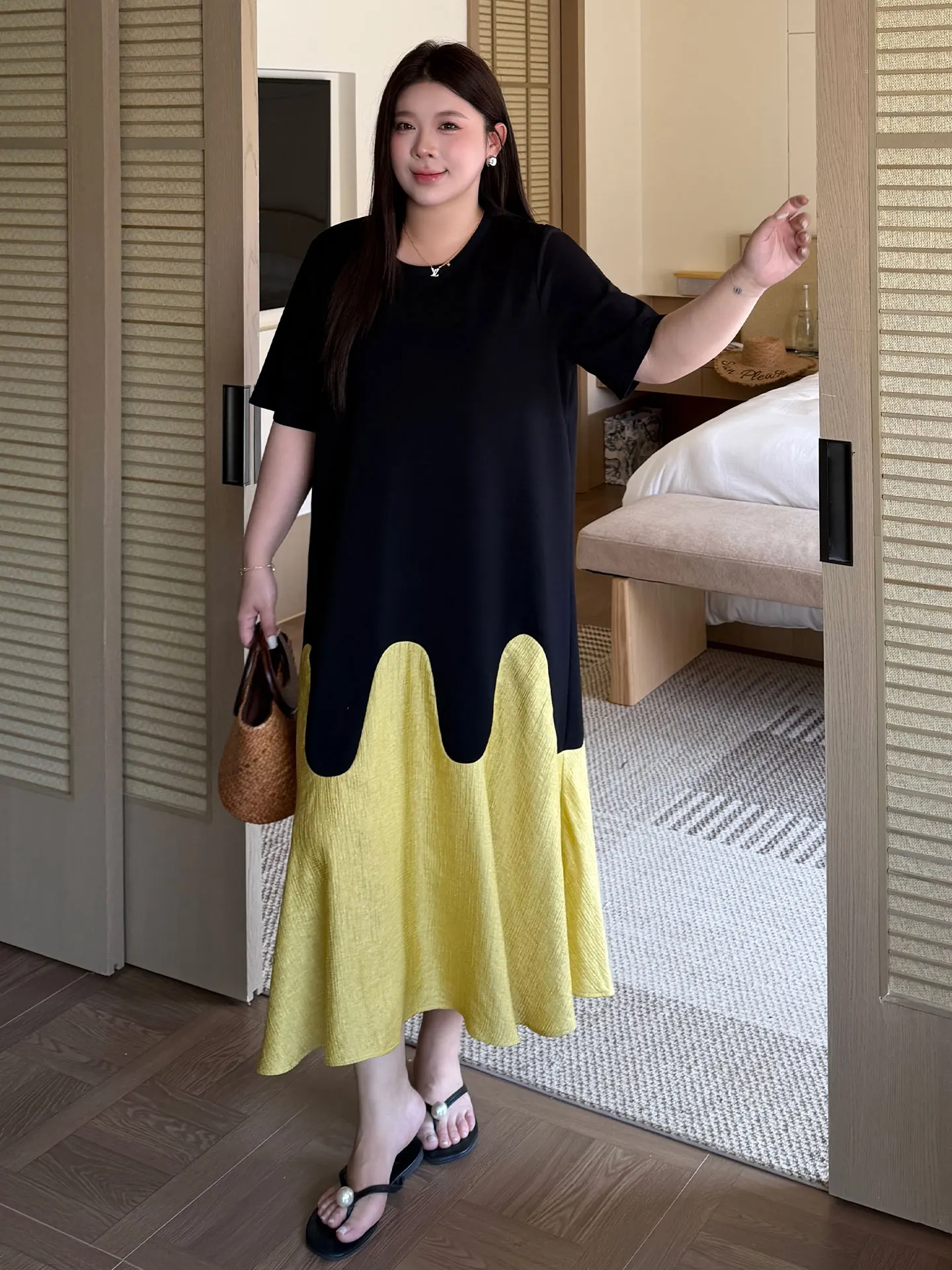 

Женское летнее платье больших размеров, свободного кроя, скрывающее недостатки фигуры, стройнящее, для полных женщин (до 200 фунтов), в корейском стиле, с низкой талией