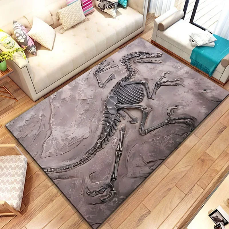 VIKAMA 3D-Dinosaurier-Fossil, Simulations-Lehrteppich, Teppich für Wohnzimmer, Klassenzimmer, Matte, kreativer Teppich für Schlafzimmer, Heimdekoration