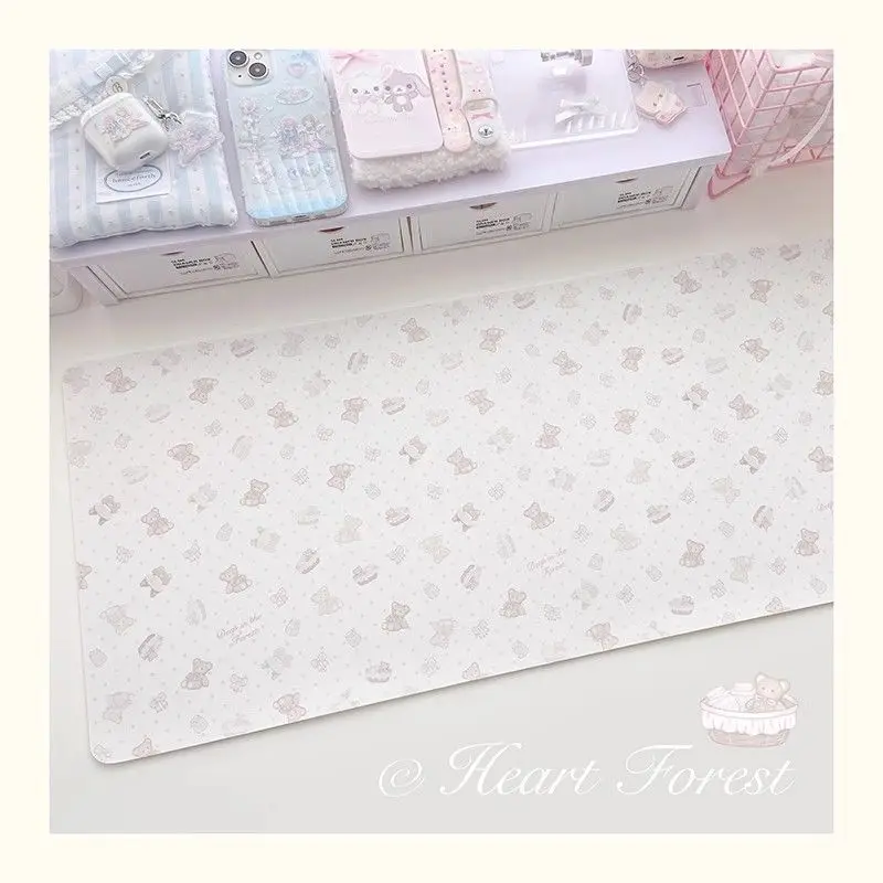 Cartoon Original Bear Girl Mouse Pad Student Dormitory PU Leather Office Computer Desk Mat Waterproof Anti-slip Keyboard Pad