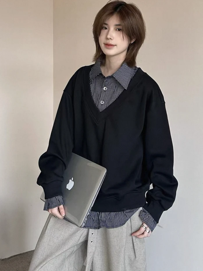 Amerikaans Sle irt Long Sve T-shirt ex Lazy Match Design Sense Bovenkleding Sweatshirt Doek Jeugd Lente Faion