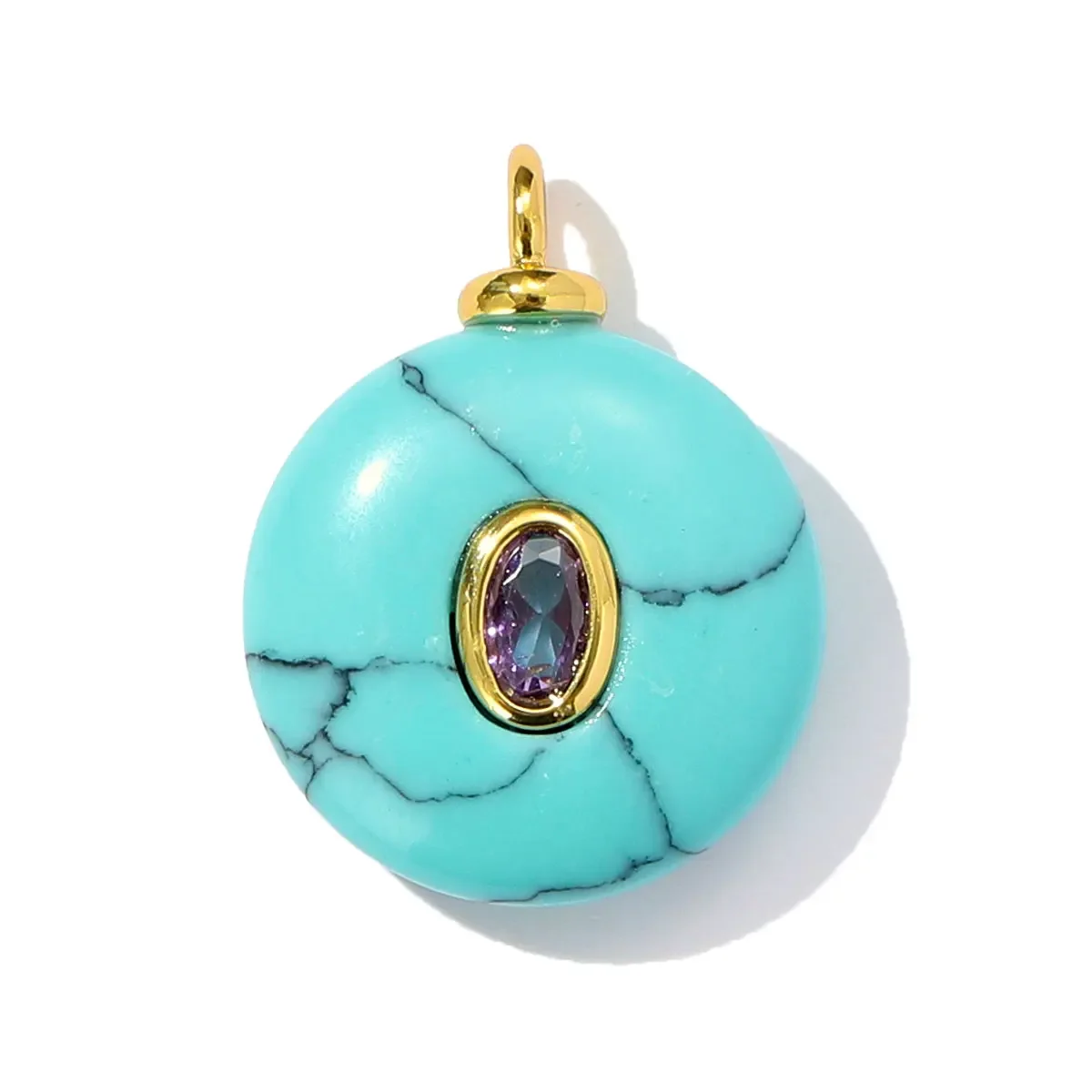 3pcs/Lot Retro Copper Zircon Natural Tiger Eye Stone Necklace Pendant Malachite Round DIY Earring Charm Women Square Jewelry