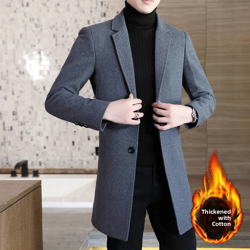 

Winter Woolen Men's Casual Faion Windbreaker Coat Briti Sle Youth Large Coat Long Sve Suit Collar Side ket