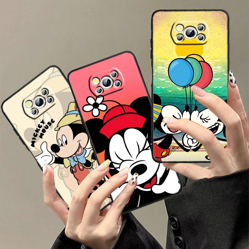 Disney Mickey Mouse Cute For Xiaomi Mi Poco F5 F4 F3 X6 X5 X4 X3 M6 M5 M5S M4 M3 C65 Pro GT NFC 5G Black Soft Phone Case