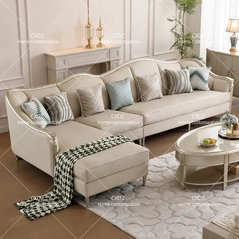 Light Luxury Solid Wood L Shaped Corner Sofa Modern Simple Leather Living Room Furniture