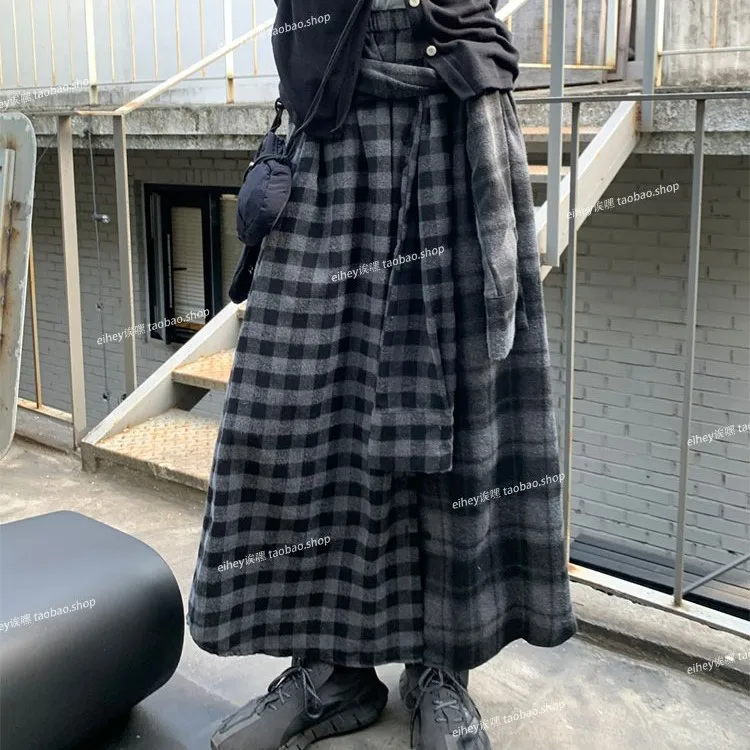 

Japanese Harajuku Long Skirt Ex-long A-line Sleeve Patch Black Paided Punk Skirt Korean Empire Goth School Girl Skirts