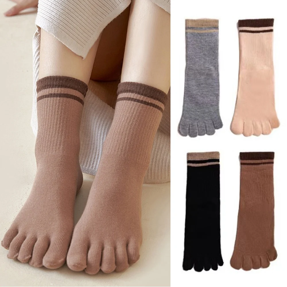 1 Pairs Classic Thick Toe Socks Women Solid Cotton Sweat-Absorbing Soft Elastic Breathable Keep Warm Floor 5 Finger Socks