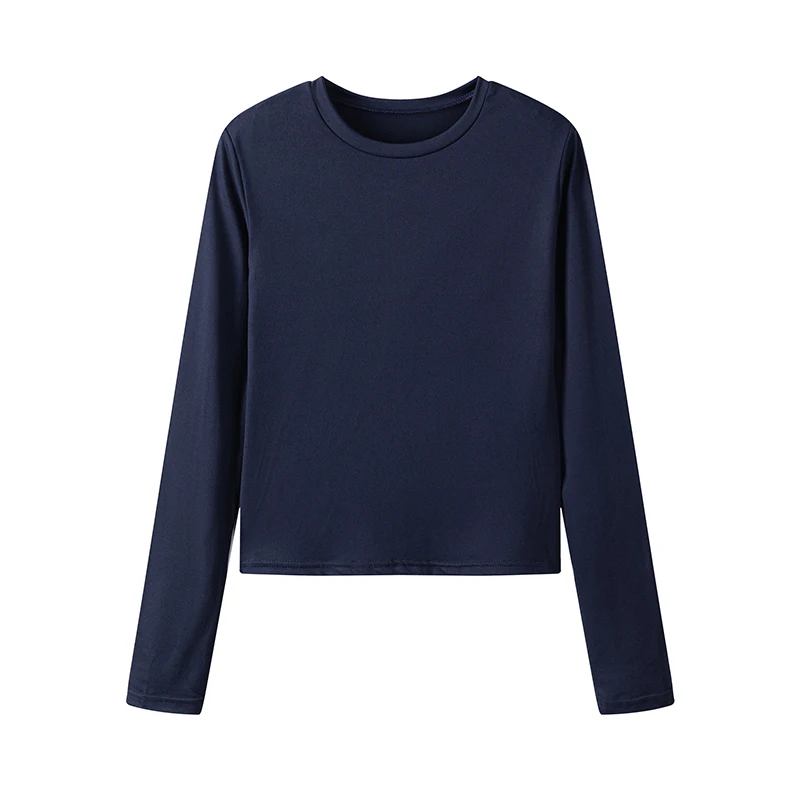 Camiseta informal de manga larga para mujer, Jersey ajustado de Color puro, Europa y Estados Unidos, primavera y otoño